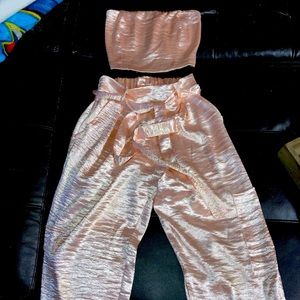 Fashion nova two piece silk baby pink outfit